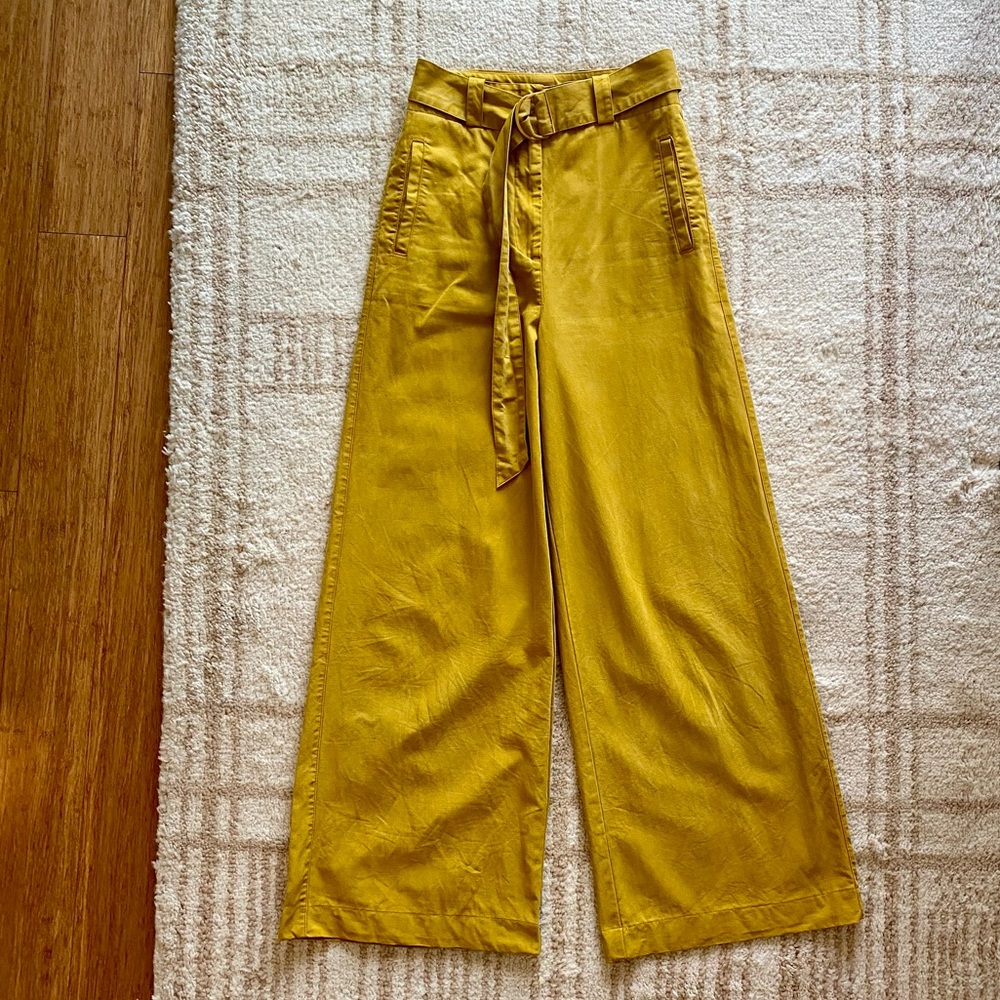 Essential Antwerp Mustard Yellow Wide-Leg Pants with Belt